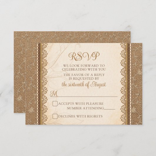 Rustic Burlap Wedding RSVP Kaartje (Voorkant / Achterkant)