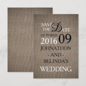 Rustic Burlap Wedding Save the Date (Voorkant / Achterkant)