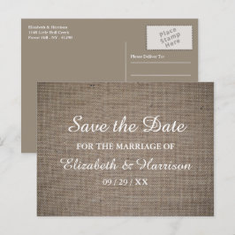 Rustic Burlap Wedding Save the Date Briefkaart
