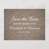 Rustic Burlap Wedding Save the Date Briefkaart (Voorkant)