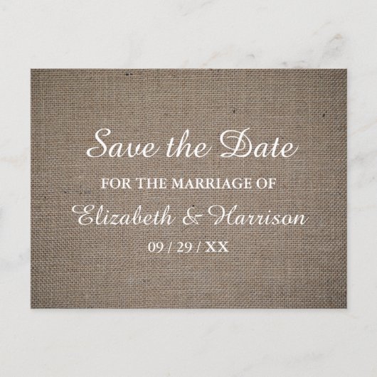 Rustic Burlap Wedding Save the Date Briefkaart (Voorkant)