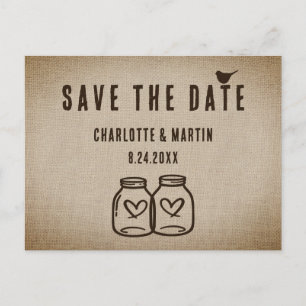 Rustic Burlap Wedding Save the Date Briefkaart