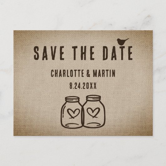 Rustic Burlap Wedding Save the Date Briefkaart (Voorkant)