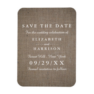 Rustic Burlap Wedding Save the Date Magneet