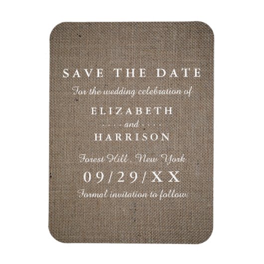 Rustic Burlap Wedding Save the Date Magneet (Verticaal)