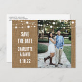 Rustic Burlap Wedding Save the Date Photo Briefkaa Aankondigingskaart (Voorkant / Achterkant)
