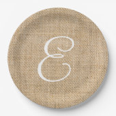 Rustic Burlap Wedding Simple Monogram Papieren Bordje (Voorkant)