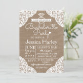 Rustic Burlap & White Lace Bachelorette Party Kaart (Staand voorkant)