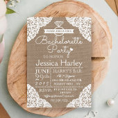 Rustic Burlap & White Lace Bachelorette Party Kaart