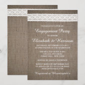 Rustic Burlap,  White Lace Engagement Party Kaart (Voorkant / Achterkant)