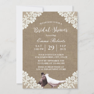Rustic Burlap White Lace Lovebird Vrijgezellenfees Kaart