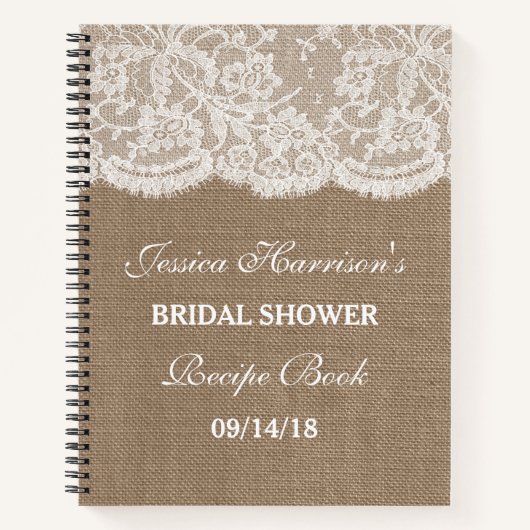 Rustic Burlap & White Lace Vrijgezellenfeest Recip Notitieboek (Voorkant)