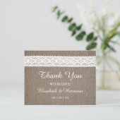 Rustic Burlap &  White Lace Wedding Briefkaart (Staand voorkant)