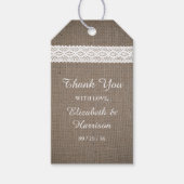 Rustic Burlap &  White Lace Wedding Cadeaulabel (Voorkant)