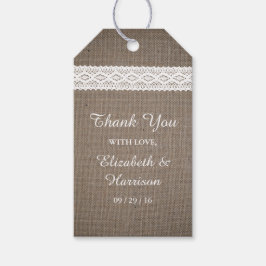 Rustic Burlap &  White Lace Wedding Cadeaulabel