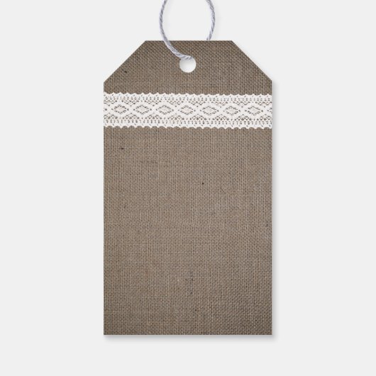 Rustic Burlap &  White Lace Wedding Cadeaulabel (Achterkant)