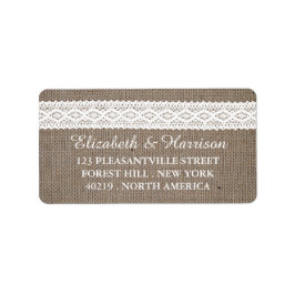 Rustic Burlap &  White Lace Wedding Etiket