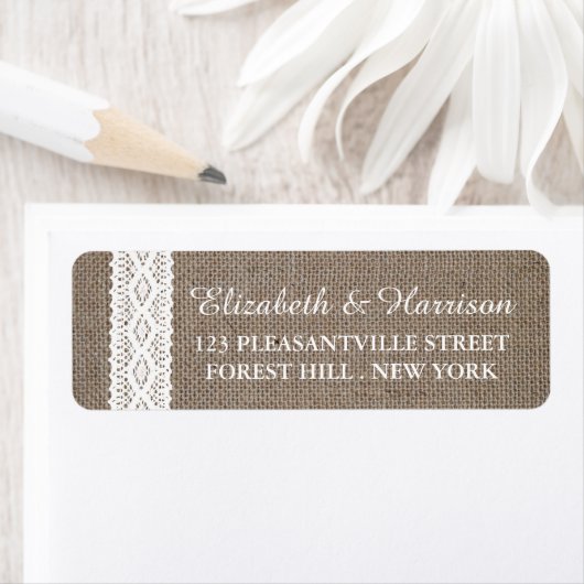 Rustic Burlap &  White Lace Wedding Etiket (Insitu)