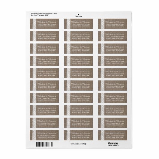 Rustic Burlap &  White Lace Wedding Etiket (Full Sheet)