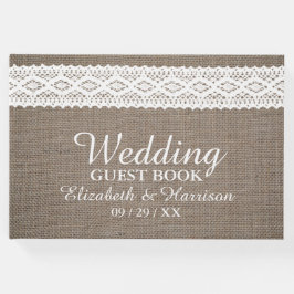 Rustic Burlap &  White Lace Wedding Gastenboek