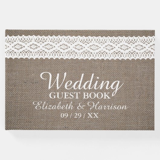 Rustic Burlap &  White Lace Wedding Gastenboek (Voorkant)
