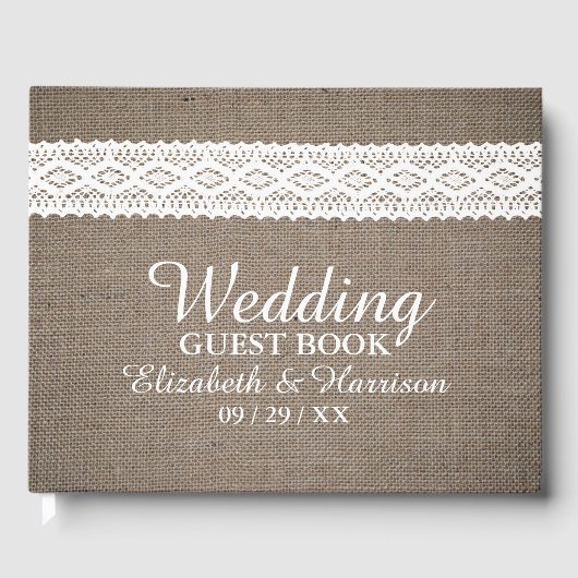 Rustic Burlap &  White Lace Wedding Gastenboek (Voorkant)