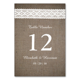Rustic Burlap &  White Lace Wedding Kaart
