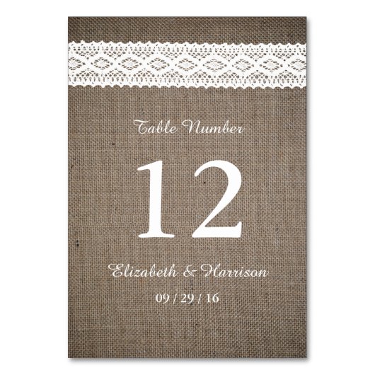 Rustic Burlap &  White Lace Wedding Kaart (Voorkant)