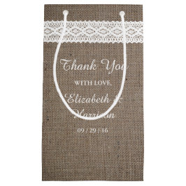Rustic Burlap &  White Lace Wedding Klein Cadeauzakje