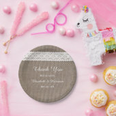 Rustic Burlap &  White Lace Wedding Papieren Bordje (Feest)