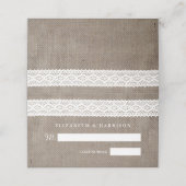 Rustic Burlap &  White Lace Wedding Plaatskaartje (Buitenkant ongevouwen)