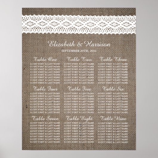 Rustic Burlap &  White Lace Wedding Poster (Voorkant)