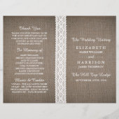 Rustic Burlap &  White Lace Wedding Programme (Voorkant)
