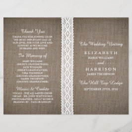 Rustic Burlap & White Lace Wedding Programme