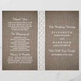 Rustic Burlap &  White Lace Wedding Programme