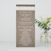 Rustic Burlap & White Lace Wedding Programme Programmakaart (Staand voorkant)