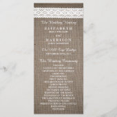 Rustic Burlap & White Lace Wedding Programme Programmakaart (Voorkant)
