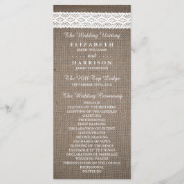 Rustic Burlap &  White Lace Wedding Programme Programmakaart