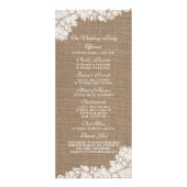 Rustic Burlap & White Lace Wedding Programme Reclamekaart (Achterkant)