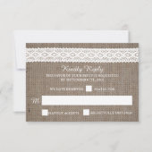 Rustic Burlap &  White Lace Wedding RSVP (Voorkant)