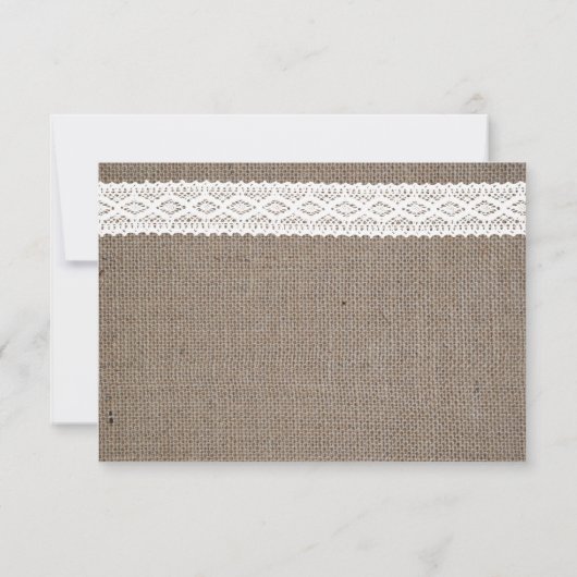 Rustic Burlap &  White Lace Wedding RSVP (Achterkant)