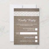 Rustic Burlap &  White Lace Wedding RSVP Kaartje (Voorkant)