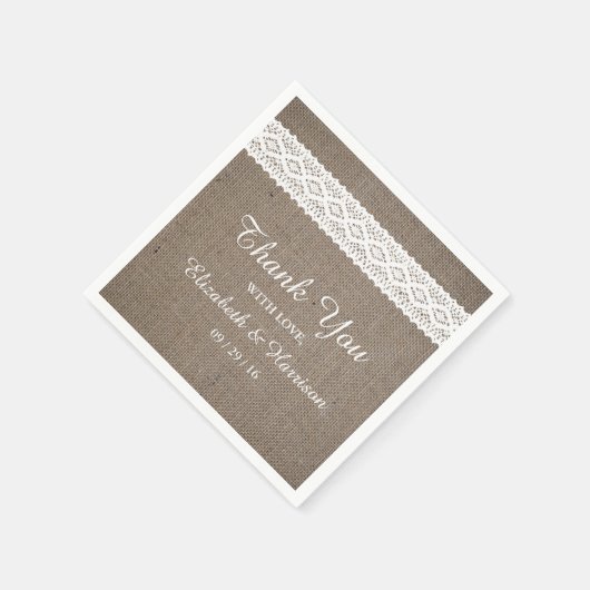 Rustic Burlap &  White Lace Wedding Servet (Hoek)