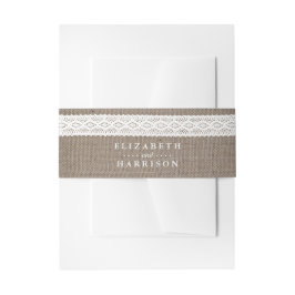 Rustic Burlap &  White Lace Wedding Uitnodigingen Wikkel