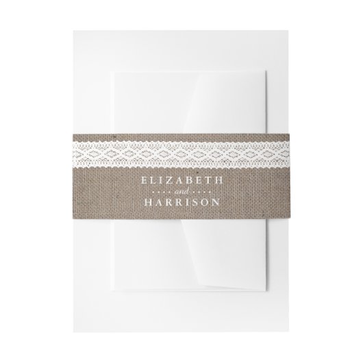 Rustic Burlap &  White Lace Wedding Uitnodigingen Wikkel (Voorkant Voorbeeld)