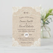 Rustic Burlap White Laced Rope Heart Knot Wedding Kaart (Staand voorkant)