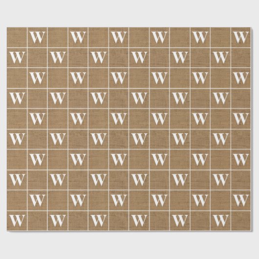 Rustic Burlap White Monogram Wrapping Paper Cadeaupapier (Vlak)