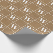 Rustic Burlap White Monogram Wrapping Paper Cadeaupapier (Hoek)