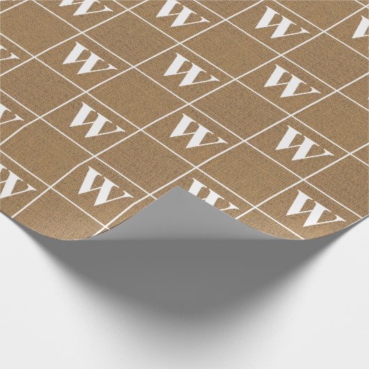 Rustic Burlap White Monogram Wrapping Paper Cadeaupapier (Hoek)