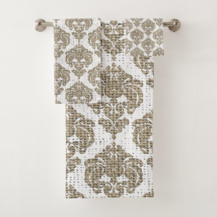 Rustic Burlap & White Royal Glam Damast Bad Handdoek